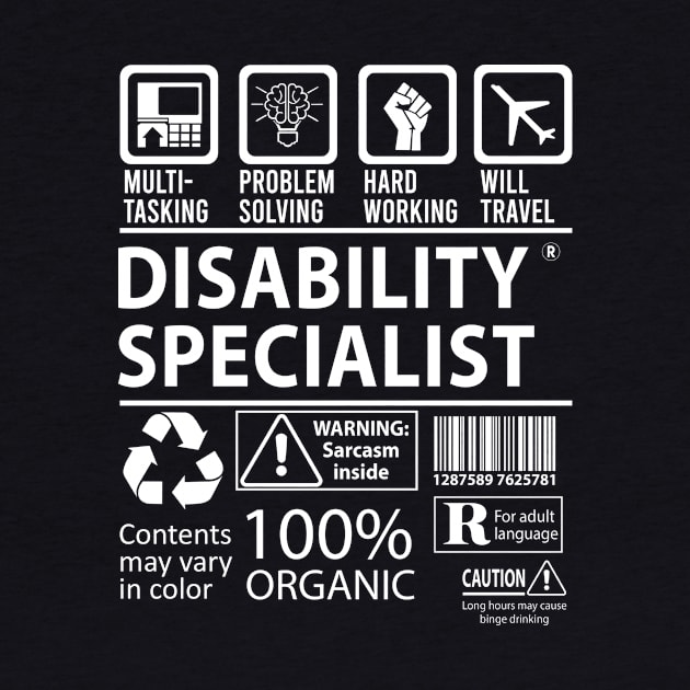 Disability Specialist T Shirt - MultiTasking Certified Job Gift Item Tee by Aquastal